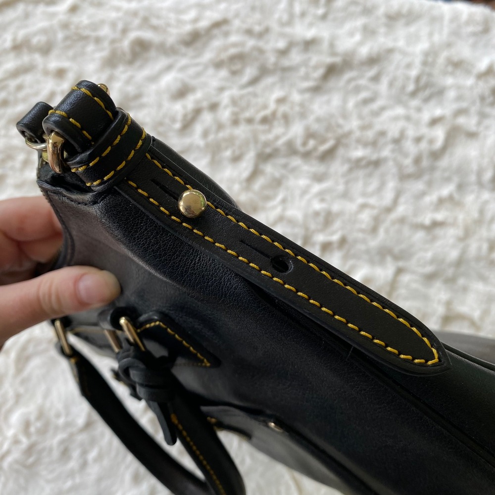 Dooney & Bourke Teardrop Satchel Black Florentine Vacchetta Leather Shoulder Bag - Picture 8 of 14